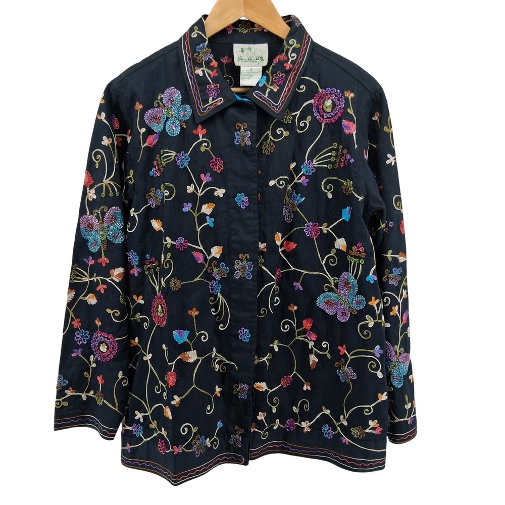 Quacker Factory Vintage Embroidered Beaded Floral Butterfly‎ Jacket Size Small
